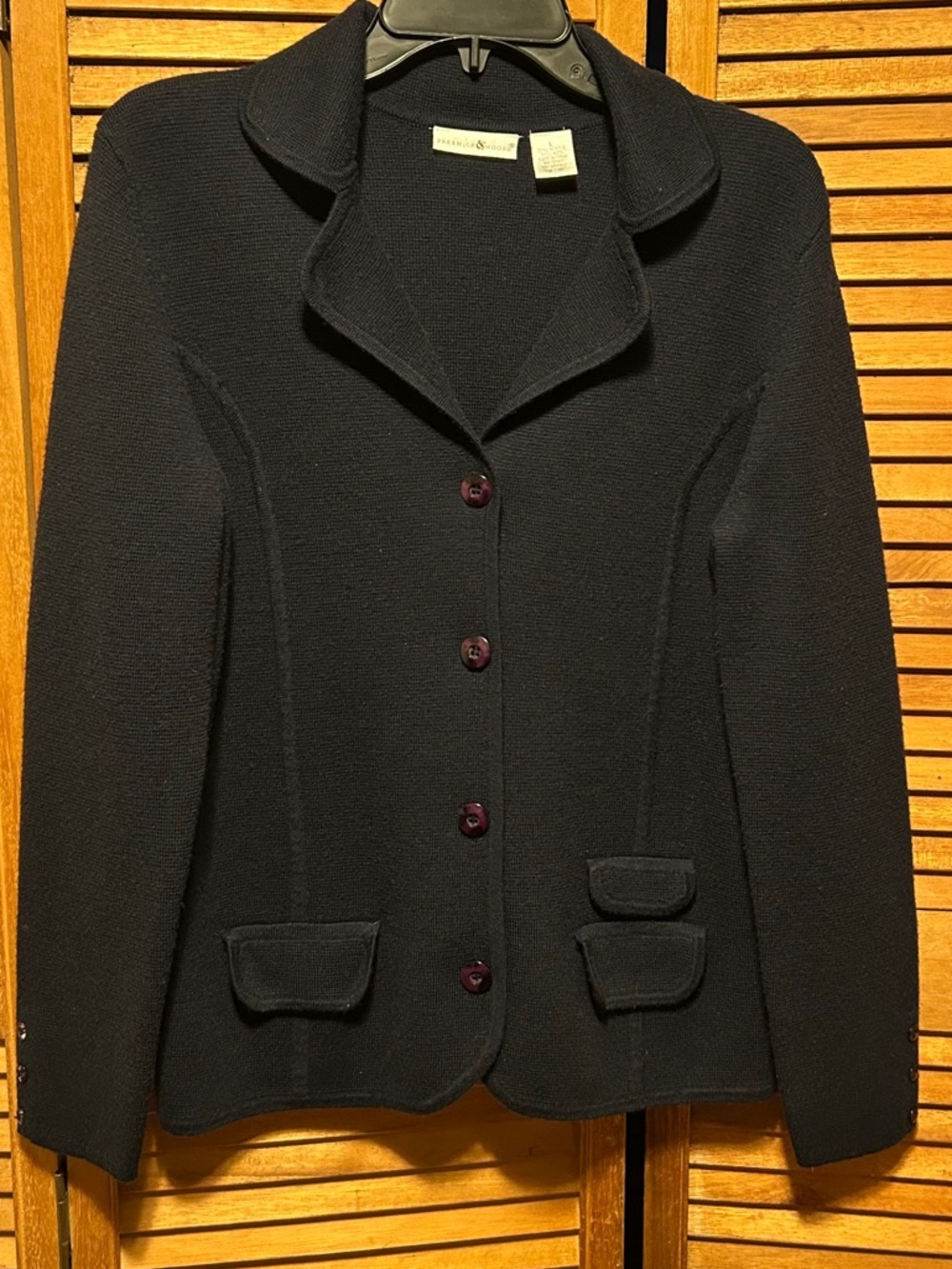 Vintage Preswick & Moore Navy Blue Knit Structured Button Front Cardigan/Blazer